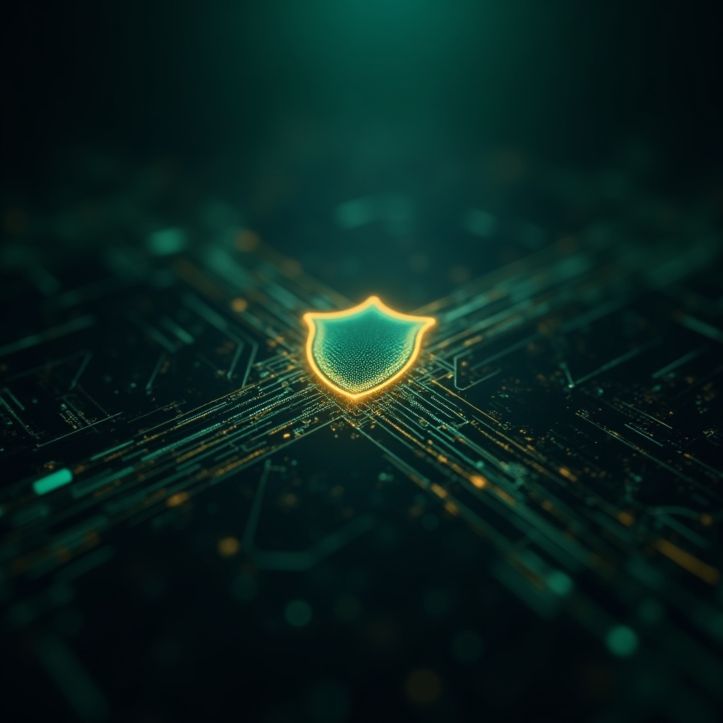 Abstract digital security visualization showing encrypted data streams and secure financial data processing